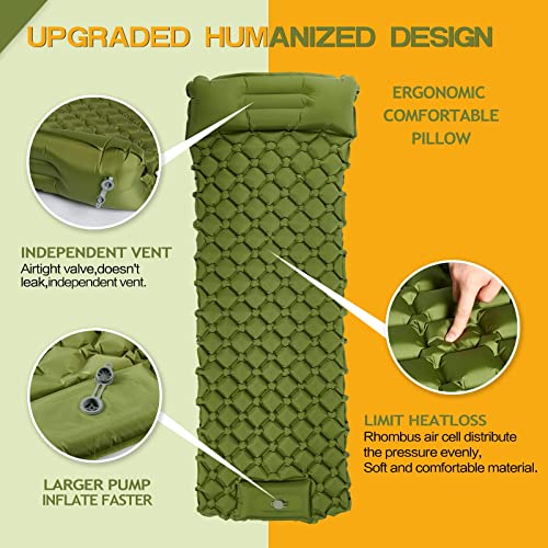 CLUEMART Camping Sleeping Pad, Ultralight Camping Mat with Pillow Built-in Foot Pump Inflatable Sleeping Pads Compact for Camping Backpacking Hiking Traveling Tent (Blue) - Image 3