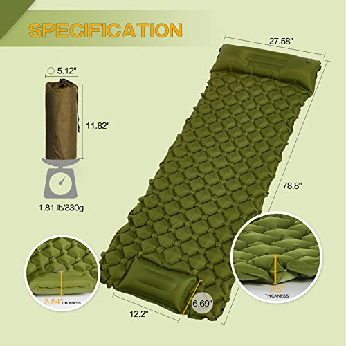 CLUEMART Camping Sleeping Pad, Ultralight Camping Mat with Pillow Built-in Foot Pump Inflatable Sleeping Pads Compact for Camping Backpacking Hiking Traveling Tent (Blue) - Image 2