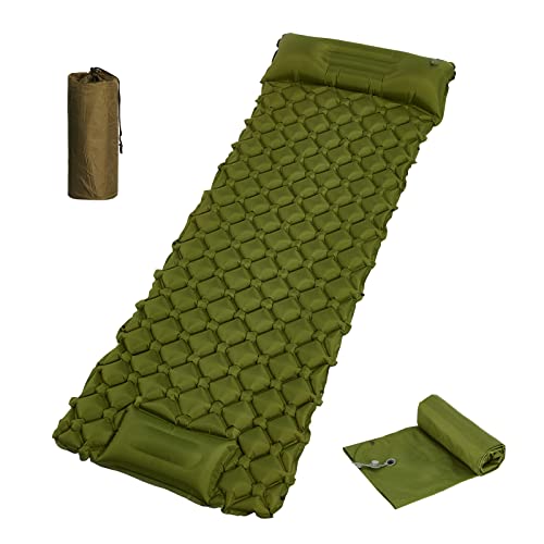 CLUEMART Camping Sleeping Pad, Ultralight Camping Mat with Pillow Built-in Foot Pump Inflatable Sleeping Pads Compact for Camping Backpacking Hiking Traveling Tent (Blue) - Image 1