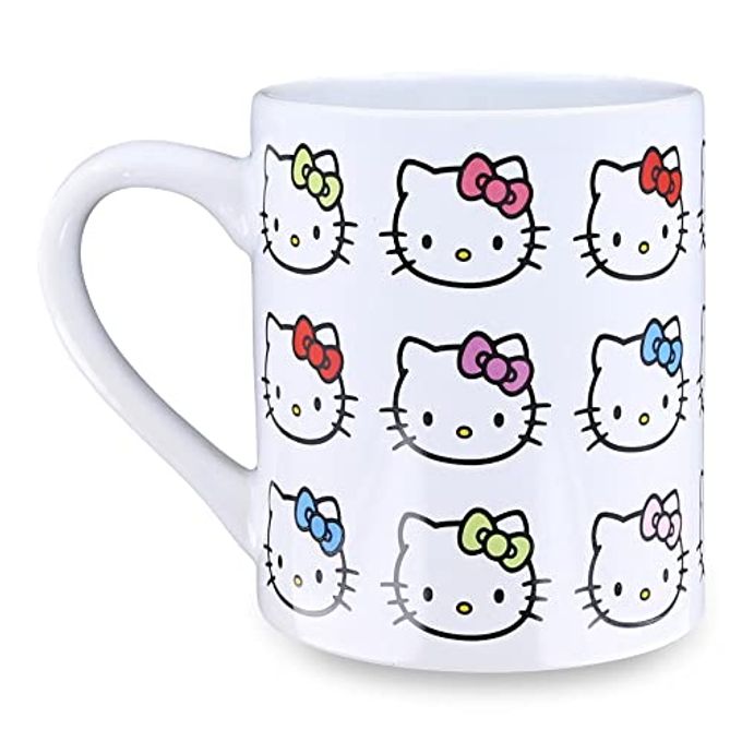 Silver Buffalo Sanrio Hello Kitty Faces and Bows Pattern Ceramic Coffee Mug, 14 Ounces - Image 1