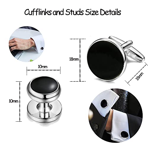ORAZIO Mens Cufflinks and Studs Set Tuxedo Shirts Classic Black&Silver Match for Business Wedding Formal Suit Wedding Gifts for Men - Image 3