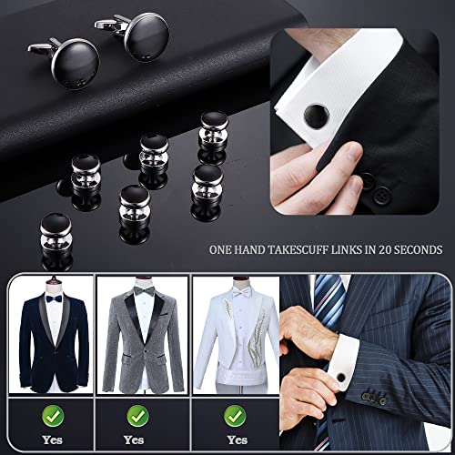 ORAZIO Mens Cufflinks and Studs Set Tuxedo Shirts Classic Black&Silver Match for Business Wedding Formal Suit Wedding Gifts for Men - Image 4