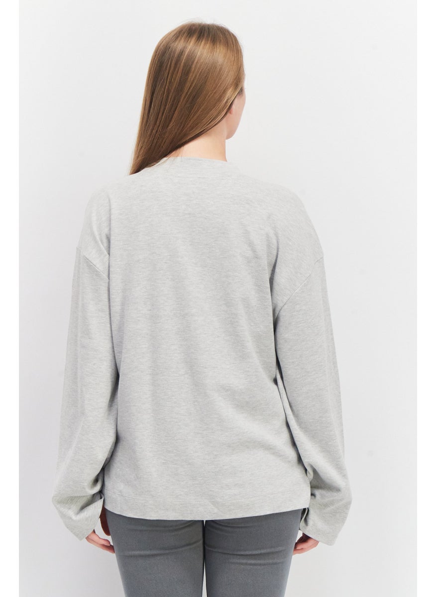 EDC Women Crew Neck Long Sleeve Solid Sweatshirt, Grey  - Image 3