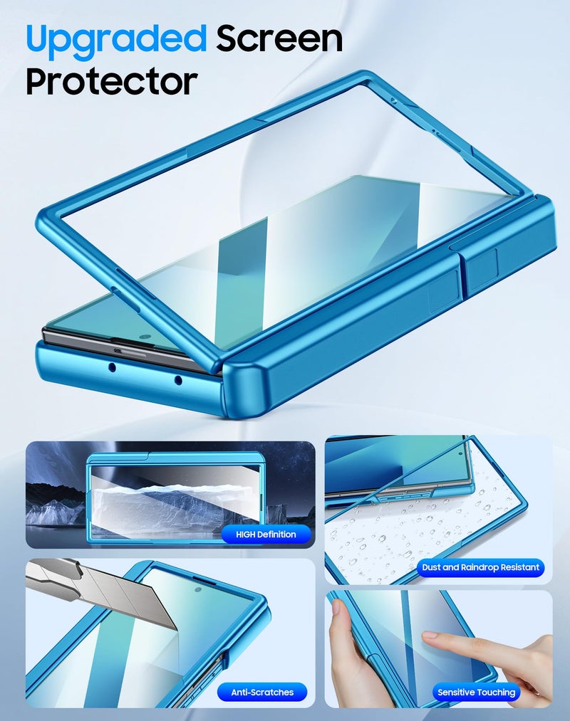 BSNRM for Samsung Galaxy Z Fold 7 Case with Card Holder RFID Blocking, Built in Slide Lens Cover & Hinge Protection & Kickstand & Screen Protector, Shockproof Wallet Case for Z Fold 7 (Lake Blue) - Image 5