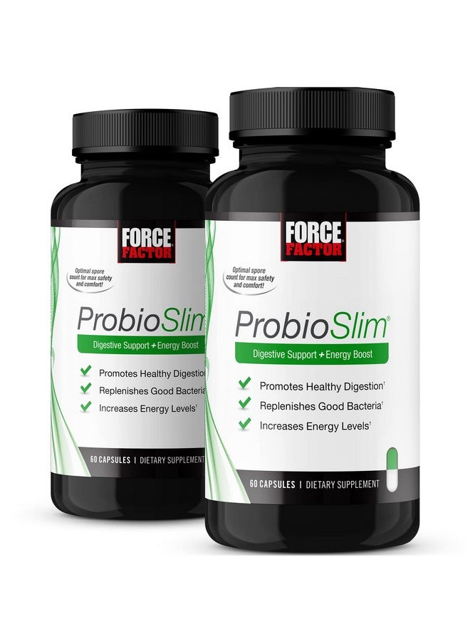 Probioslim Probiotic Supplement For Women And Men With Probiotics And Green Tea Extract Reduce Gas Bloating Constipation Support Digestive And Gut Health Force Factor 120 Capsules (2Pack)