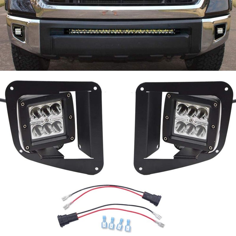 XJMOTO Compatible with Toyota Tundra 20142021 2PCS 3 Spot LED Fog Light Pods  Hidden Bumper Fog Lamp Mount Brackets wPlug Wiring Kit