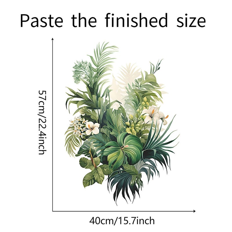 CharmFlo Botanical Wall Decals with Palm Leaves Lush Green Foliage White Flowers Removable Peel and Stick Wall Art 22.4x15.7 inches for Living Room Nursery Home Decor - Image 2