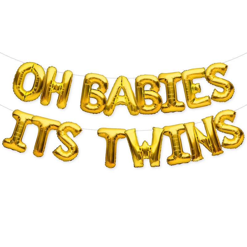 PartyForever OH BABIES ITS TWINS Balloon Gold for Twins Baby Shower Decorations and Supplies Twins Gender Reveal Party Foil Letters Balloons Banner - Image 2