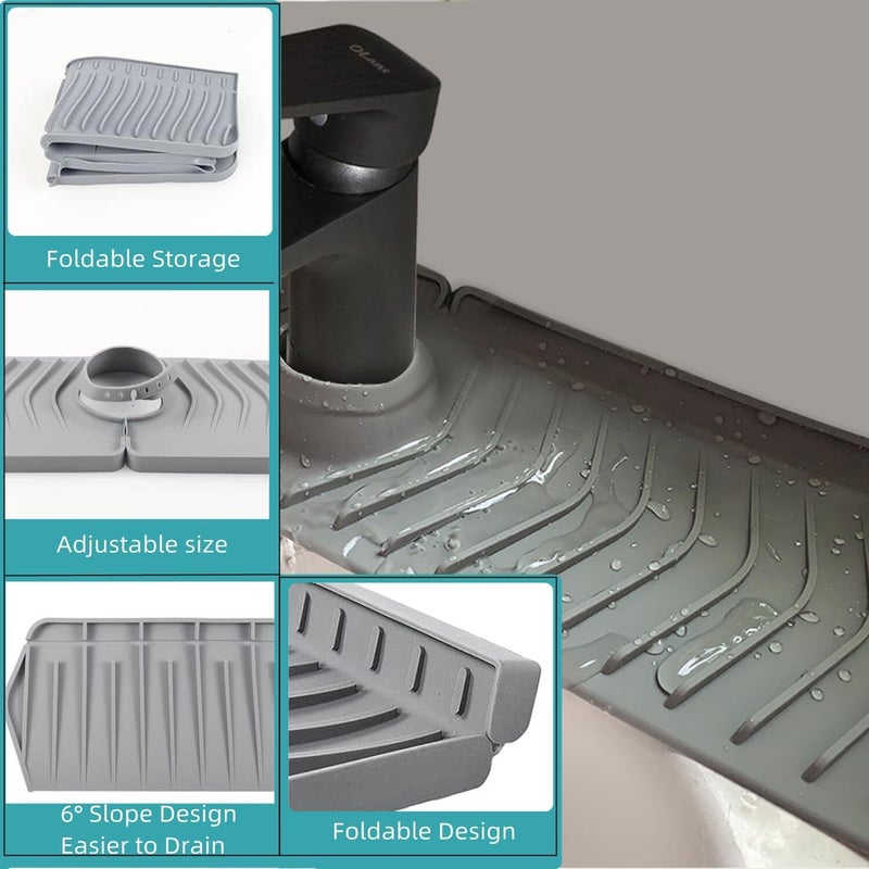 EORROE Large Size Kitchen Sink Splash Guard, 30"Silicone Faucet Handle Drip Catcher Tray Mat for for Kitchen Countertop, Bathroom, Farmhouse (Black, 30" x 5.7") - Image 2