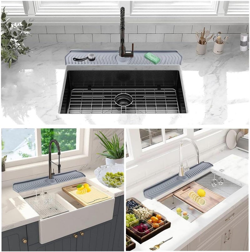 EORROE Large Size Kitchen Sink Splash Guard, 30"Silicone Faucet Handle Drip Catcher Tray Mat for for Kitchen Countertop, Bathroom, Farmhouse (Black, 30" x 5.7") - Image 3
