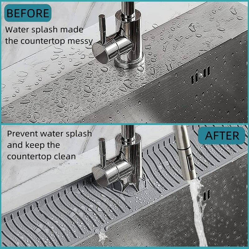EORROE Large Size Kitchen Sink Splash Guard, 30"Silicone Faucet Handle Drip Catcher Tray Mat for for Kitchen Countertop, Bathroom, Farmhouse (Black, 30" x 5.7") - Image 4