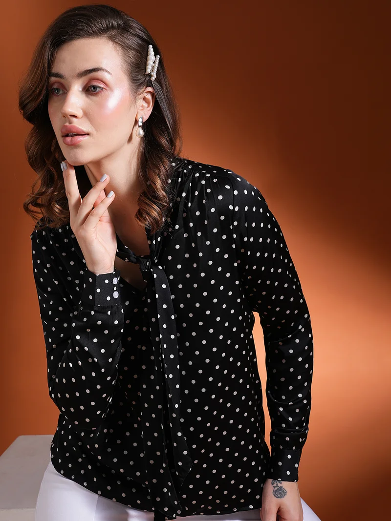 globus Women Polka Dot Print Satin Top