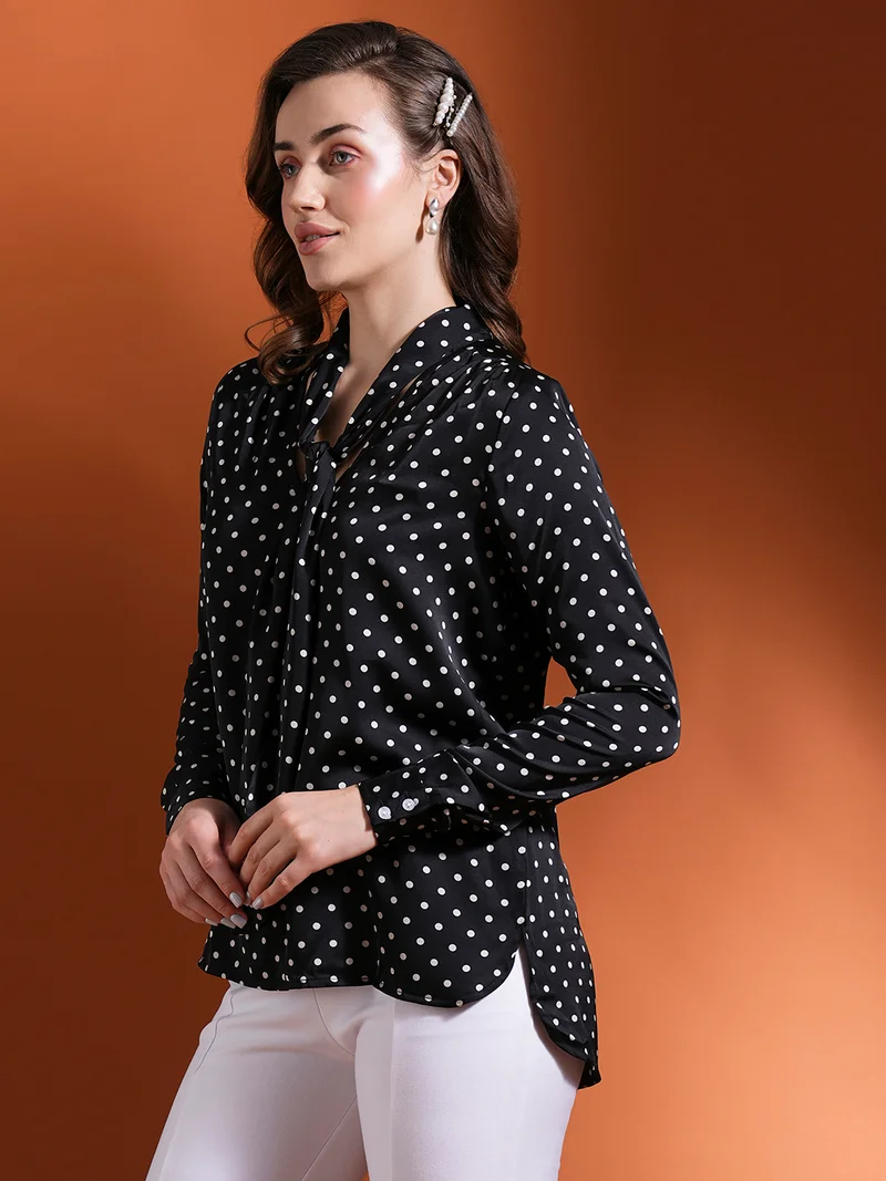 globus Women Polka Dot Print Satin Top
