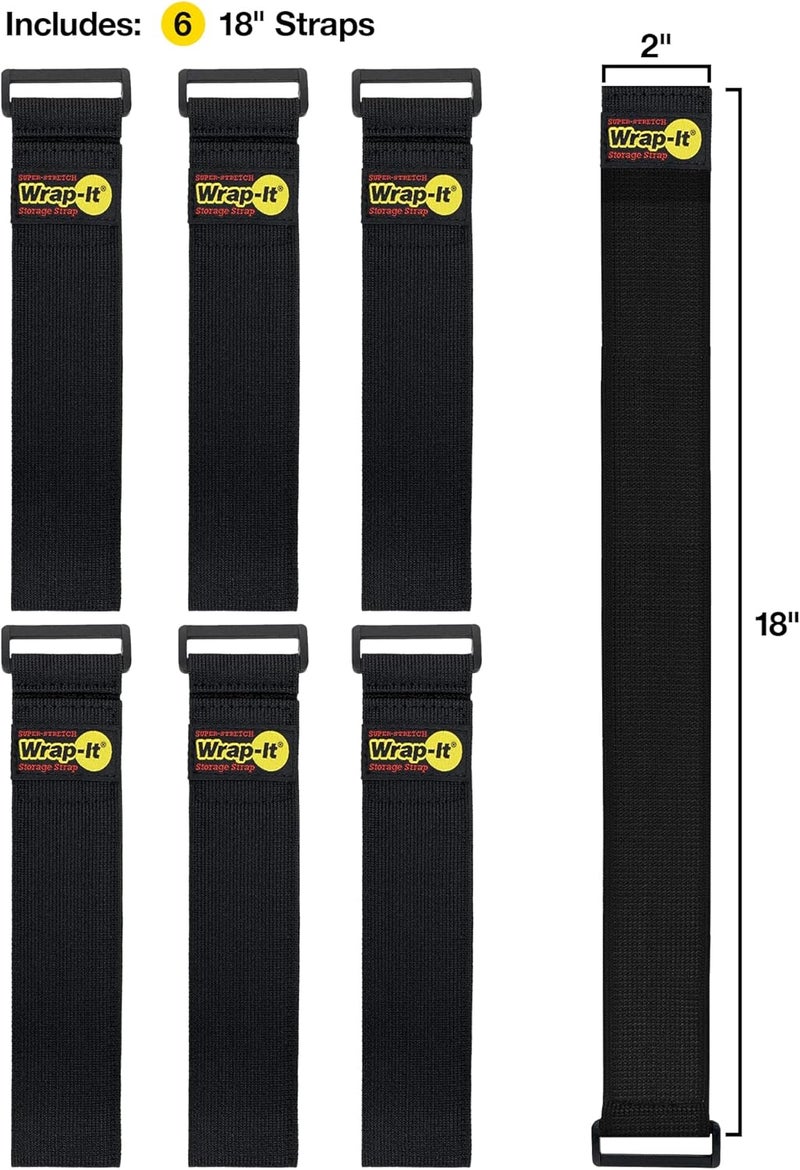 Wrap-It Storage - Super-Stretch, 18" (6 Pack) - Elastic Hook and Loop Cinch Straps - Extension Cord Organizer, Hose and Cables Straps, Cord Wrap - Image 3