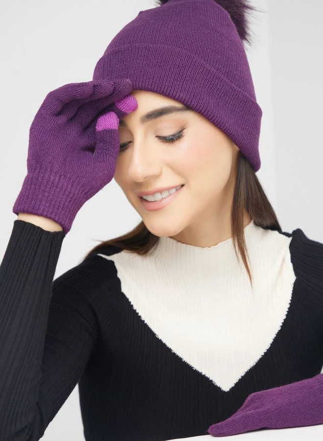 ELLA Winter Beanie With Pom Pom  & Glove Set