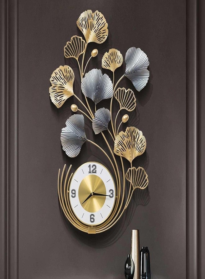 FUNTEREST Metal Silent Watch Wall Hanging Floral Handmade Wall Clock Multicolor Ticking Sound for Bedroom & Office (35X19) - Image 1