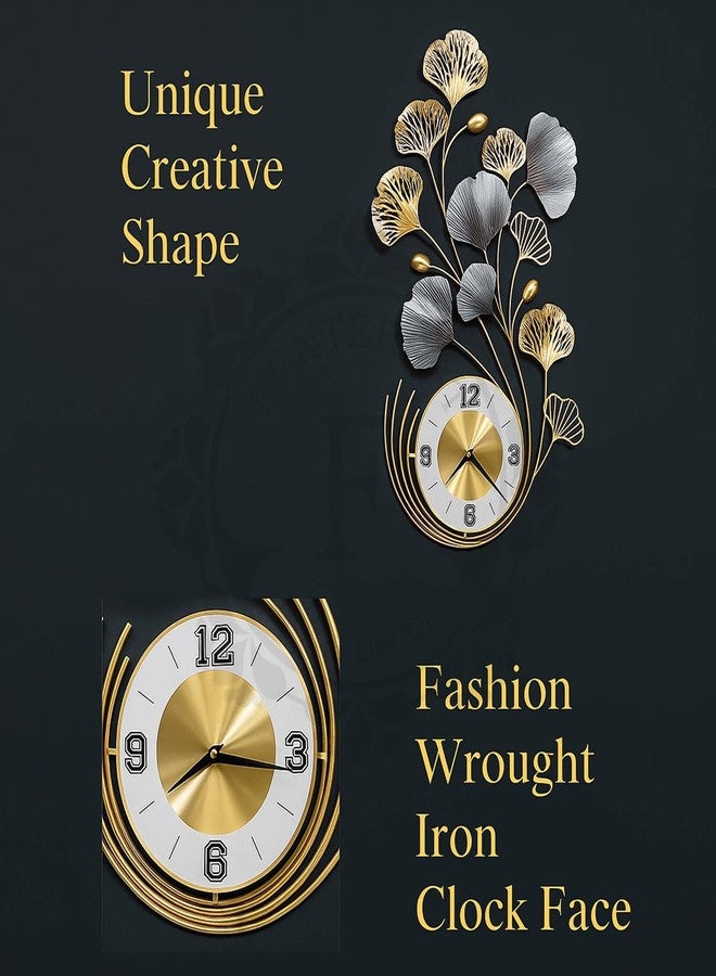 FUNTEREST Metal Silent Watch Wall Hanging Floral Handmade Wall Clock Multicolor Ticking Sound for Bedroom & Office (35X19) - Image 5