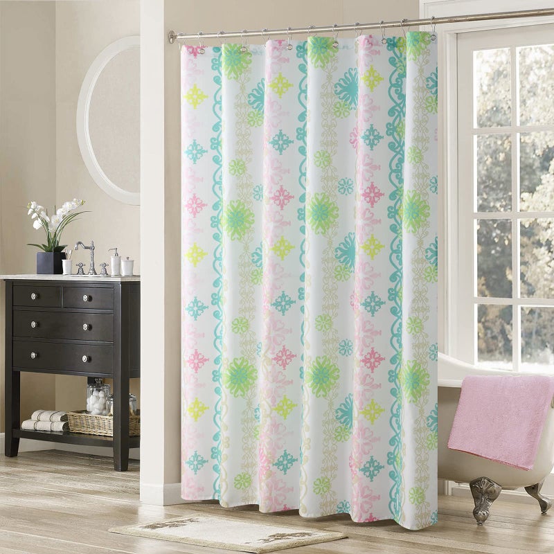 MVSUTA Lorimer Green Striped Polyester Fabric Pink Bright Shower CurtainBlue Colorful Waterproof White Bathroom Curtains72 W x 72 L - Image 2