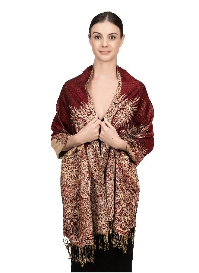 Achillea Achillea Soft Silky Reversible Paisley Pashmina Shawl Wrap Scarf w/Fringes 80" x 28" (Big Paisley Black) 