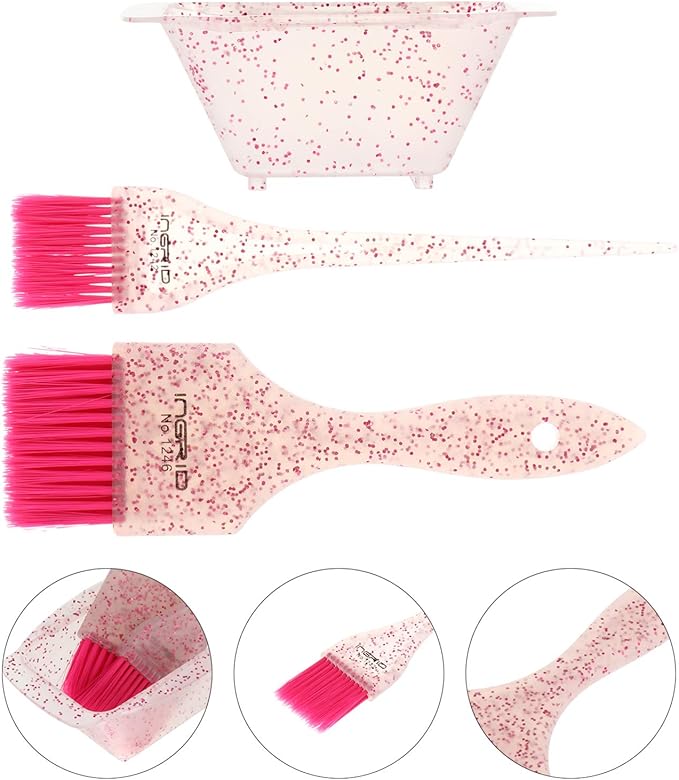 minkissy Hair Dye Bowl Hair Coloring Brush Set Hair Dye Brush and Bowl Set Professional Hair Dye Kit Salon Hair Coloring Dyeing Kit Tool Pink Hair Dyeing Brush Set Hair Blow Dryer Brush