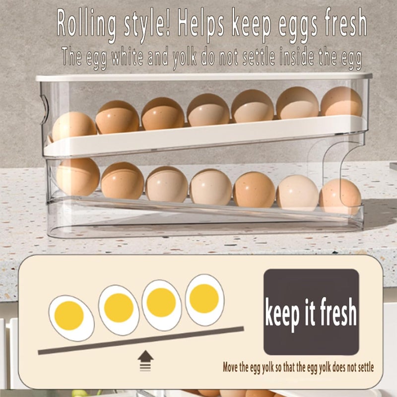 WACOI Auto Rolling Fridge Egg Organizer, Space Saving Eggs Dispenser for Refrigerator Storager with Lid,Egg Holder for Fridge 2 Pack - Image 3