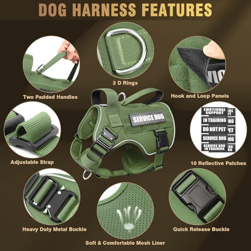 WINSEE Tactical Dog Harness for Large Dog, Heavy Duty Service Dog MOLLE Vest with 10 Pet Patches, No Pull Military Working Vest for Training Hunting Walking - Image 5