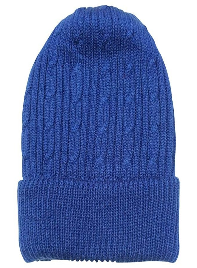Malvina Unisex Winter Woolen Skull Cap Beanie Acro Wool Knit with Cable Design,Extra Warm Soft and Comfortable (Blue)