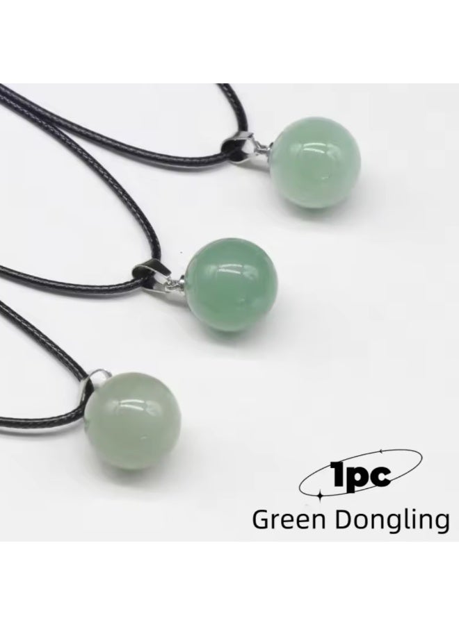 Natural Green Aventurine Round Stone Pendant Necklace with Adjustable Black Wax Cord, 14mm, for Women and Men - Image 3