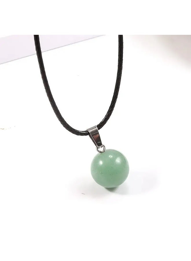 Natural Green Aventurine Round Stone Pendant Necklace with Adjustable Black Wax Cord, 14mm, for Women and Men - Image 1