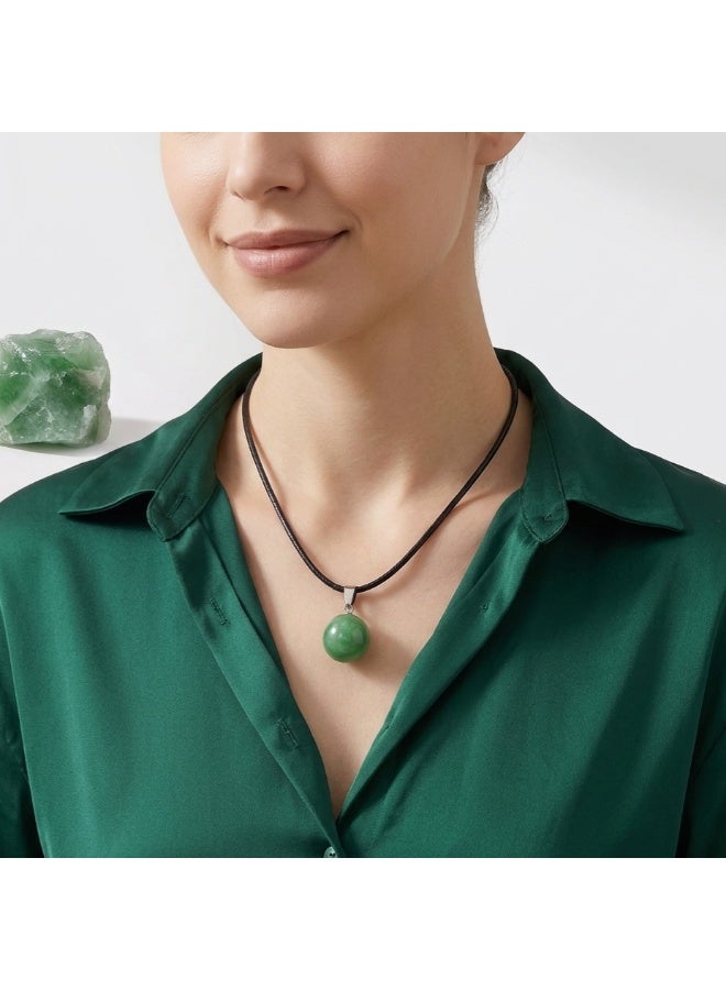 Natural Green Aventurine Round Stone Pendant Necklace with Adjustable Black Wax Cord, 14mm, for Women and Men - Image 4