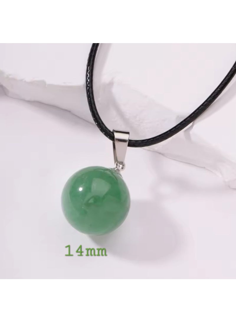 Natural Green Aventurine Round Stone Pendant Necklace with Adjustable Black Wax Cord, 14mm, for Women and Men - Image 5