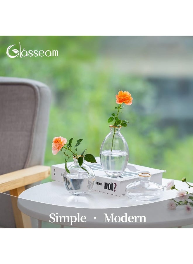 Glasseam Glasseam Glass Bud Vase for Centerpieces: 12Pcs Gold Rim Mini Small Vases for Flowers Bulk Flower Vase Set Aesthetic Cute Handmade Tiny Short Wedding Table Centerpiece Decor  - Image 2
