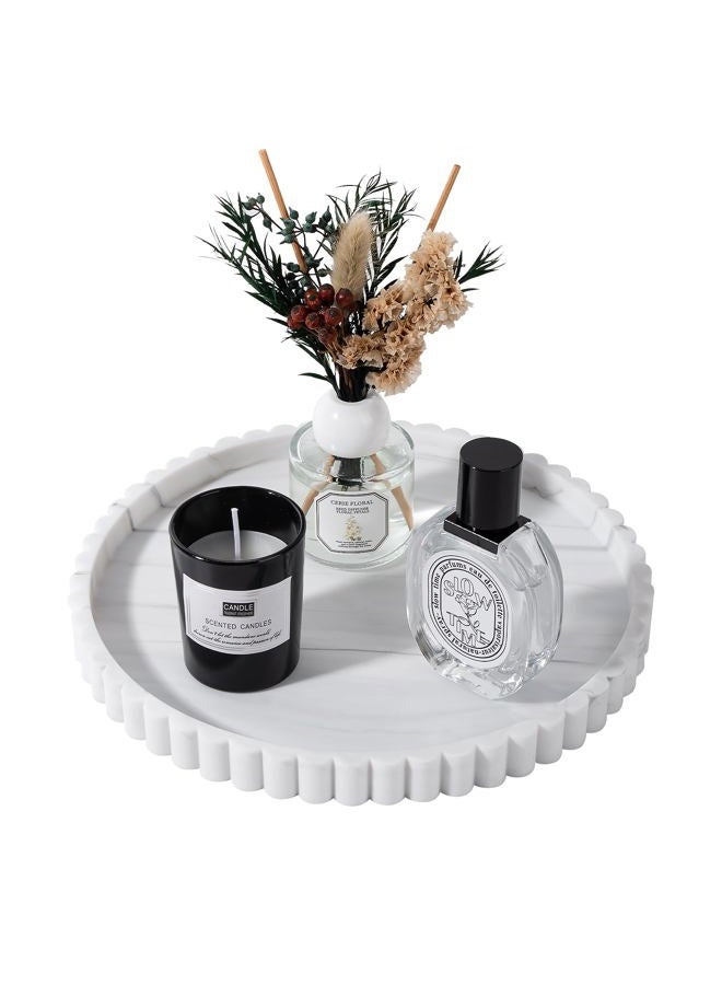 Heagoale Round Bathroom Tray Silicone Kitchen Counter Decor Vanity Organizer Decorative Coffee Table Tray for Perfume, Candle, Soap Dish, 9 Inch, Marble - Image 1