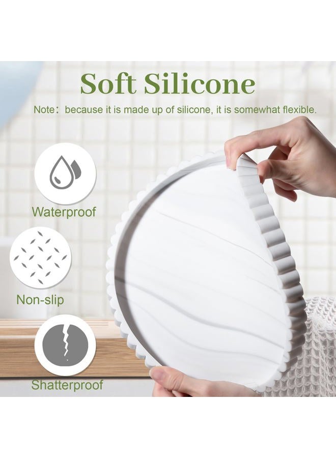 Heagoale Round Bathroom Tray Silicone Kitchen Counter Decor Vanity Organizer Decorative Coffee Table Tray for Perfume, Candle, Soap Dish, 9 Inch, Marble - Image 3