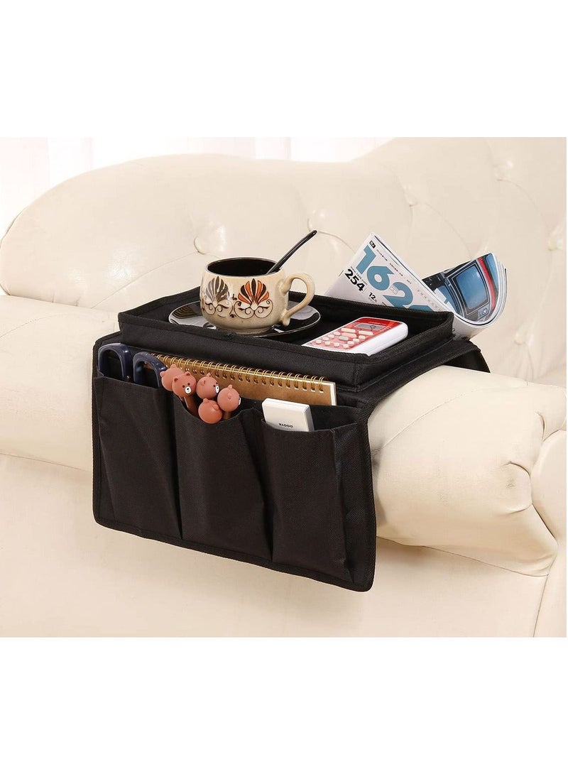 Y&D Sofa TV Remote Control Handset Holder Organiser Caddy Couch Armrest Organizer with 6 Pockets Hanging Storage Bag for Chairs Sofas Armchairs Desk (Black)  - Image 1