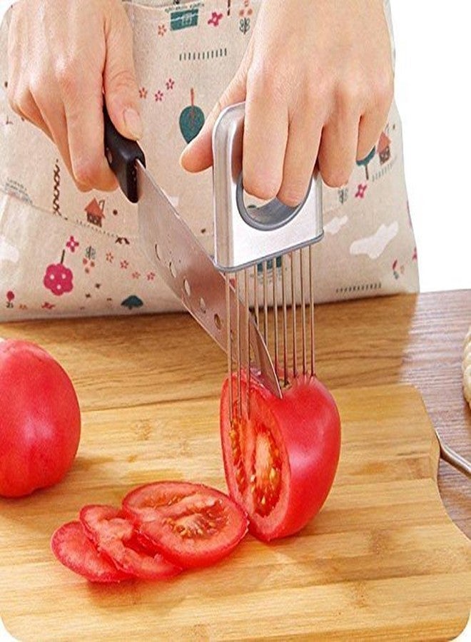 Baskety Multifunctional Stainless Steel Onion Slicer with Non-Slip Handle Holder for Tomatoes, Potatoes, Fruits & Vegetables (1 Piece) - Image 3