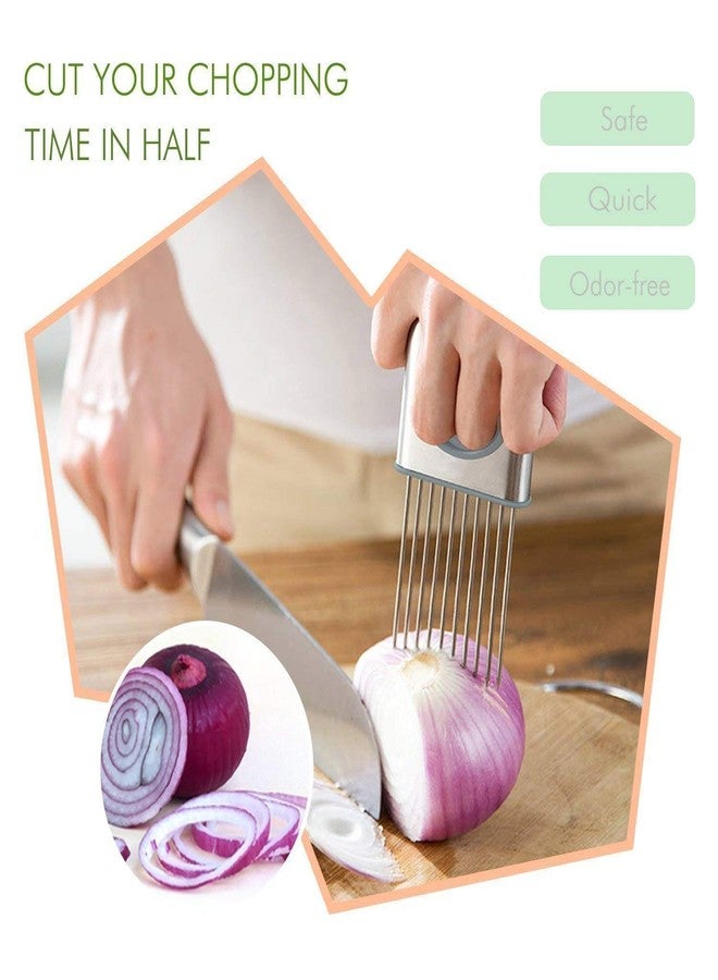 Baskety Multifunctional Stainless Steel Onion Slicer with Non-Slip Handle Holder for Tomatoes, Potatoes, Fruits & Vegetables (1 Piece) - Image 4