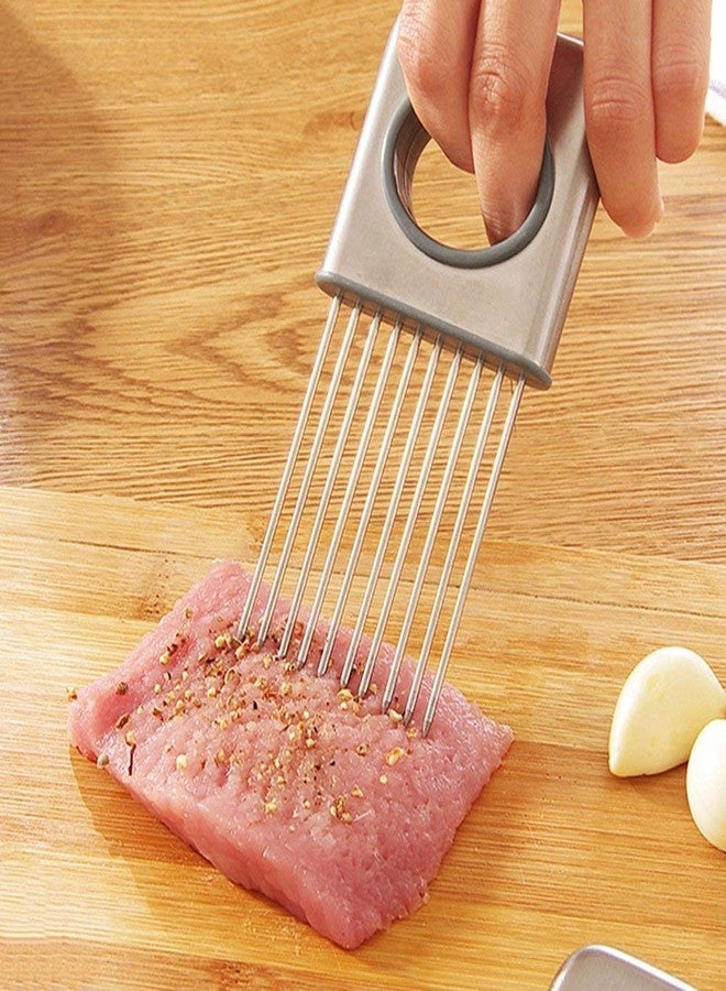 Baskety Multifunctional Stainless Steel Onion Slicer with Non-Slip Handle Holder for Tomatoes, Potatoes, Fruits & Vegetables (1 Piece) - Image 2