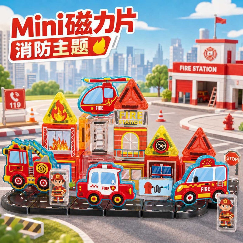 Portable Magnetic Tiles Set for Kids - Engineering/Fire/Police (40PCS) - Image 1