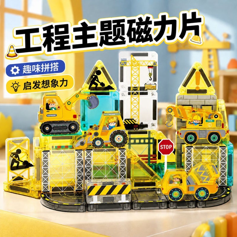 Portable Magnetic Tiles Set for Kids - Engineering/Fire/Police (40PCS) - Image 2