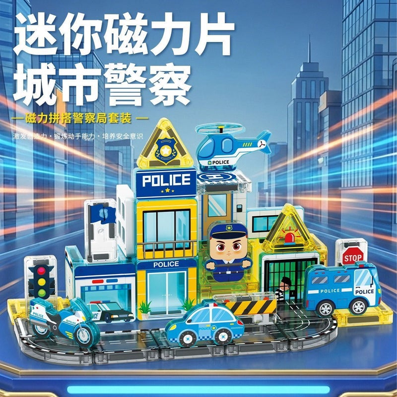 Portable Magnetic Tiles Set for Kids - Engineering/Fire/Police (40PCS) - Image 3