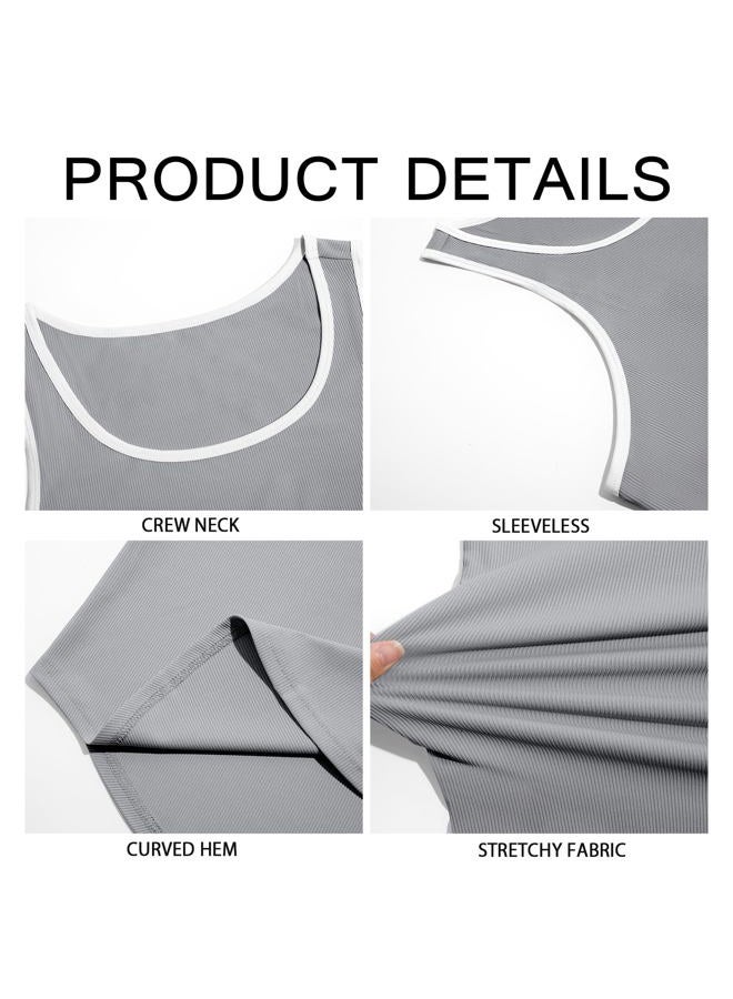 Runcati Mens Sleeveless Tank Tops Workout Muscle Gym Knitted Shirt Athletic Bodybuilding Slim Fit Ribbed T Shirts, Gray, L - Image 5