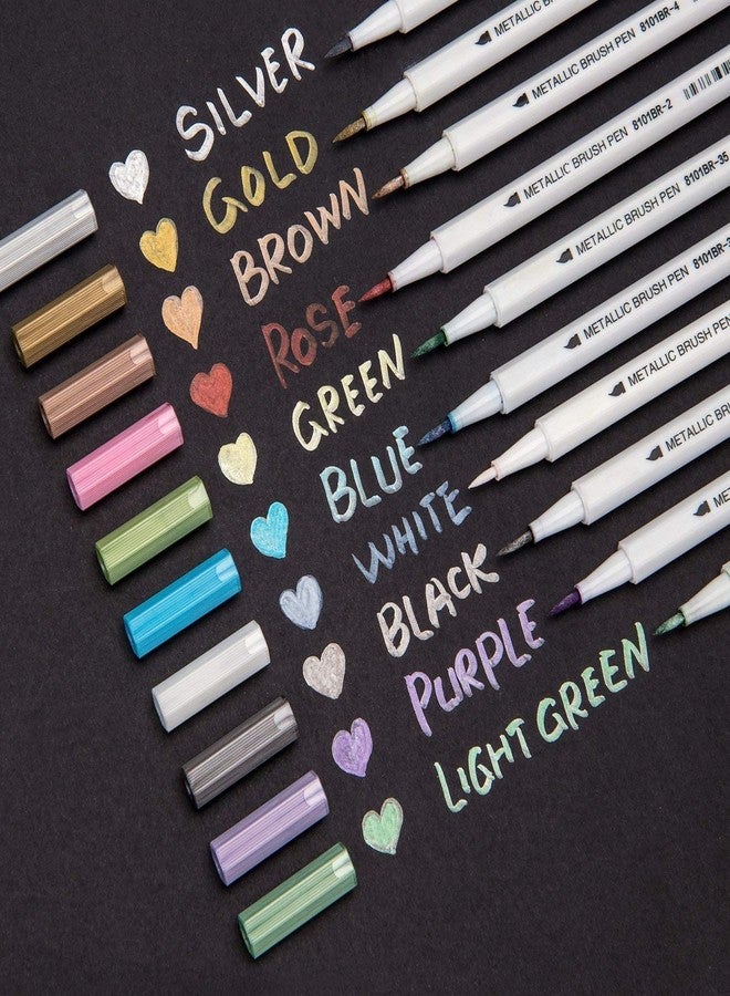 Corot Metallic Brush Marker Pens, 10 Colors Calligraphy Pens for Coloring Drawings Lettering - Image 1