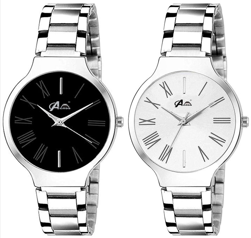 Acnos Stainless Steel Premium Luxury Analogue Women Watch(Multicolour Dial Black,White Colored Strap), Black Band - Image 4