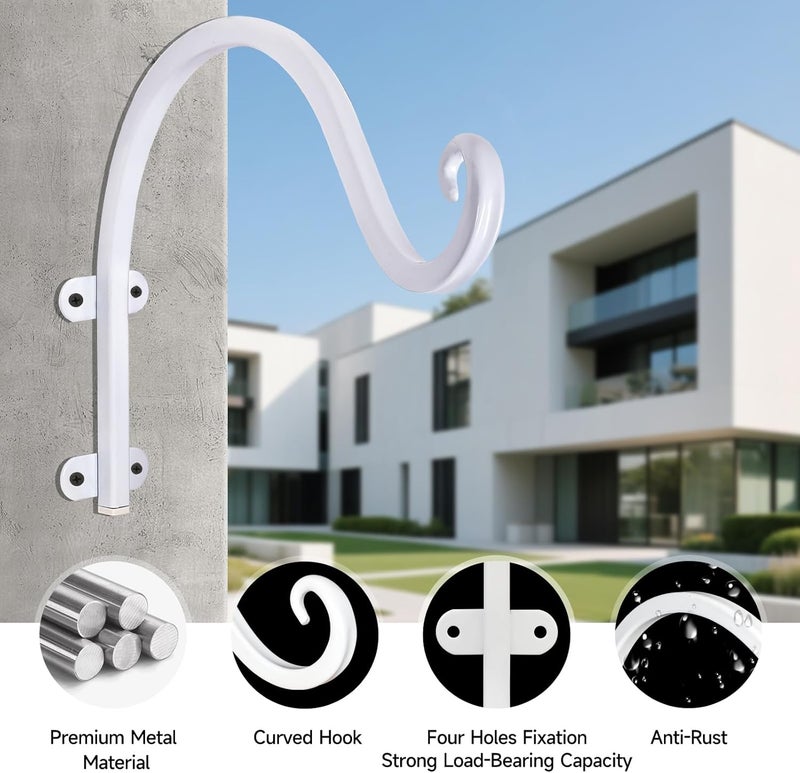 Acteomsly 4 Pack 12Inch Plant Hanger, Sturdy Hanging Plant Bracket Hooks Outdoor, Bird Feeder Hanger for Bird Feeders, Planters, Lanterns, Wind Chimes Indoor Outdoor (White) - Image 4