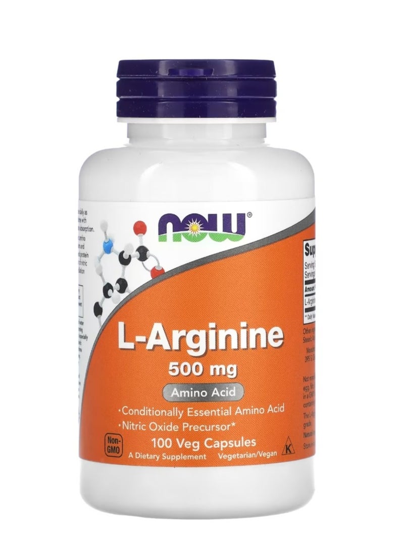 Now Foods L-Arginine 500 mg 100 Veg Capsules - Image 1