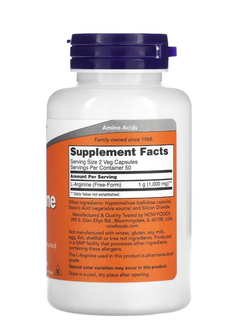 Now Foods L-Arginine 500 mg 100 Veg Capsules - Image 2