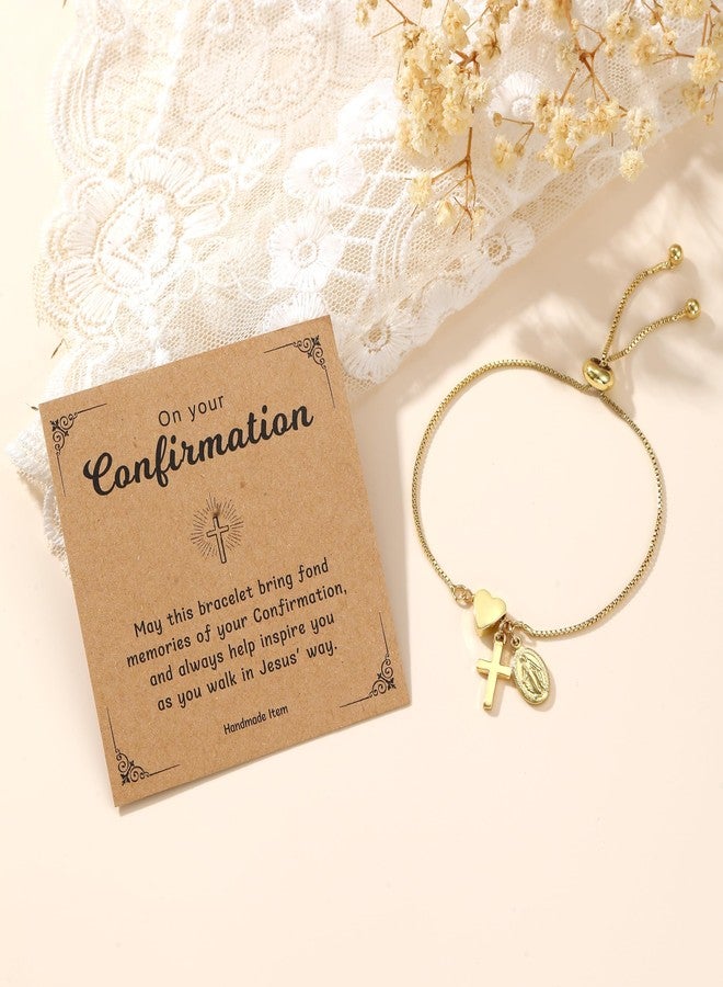 chorfla First Communion Cross Bracelet Gift, Cute Small Cross Heart Bracelet Catholic 1st First Holy Communion Decorations Religious Christian Jewelry Gifts - Image 2