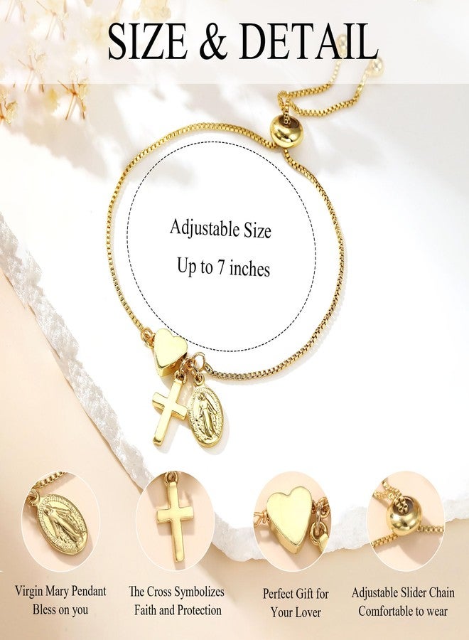 chorfla First Communion Cross Bracelet Gift, Cute Small Cross Heart Bracelet Catholic 1st First Holy Communion Decorations Religious Christian Jewelry Gifts - Image 3