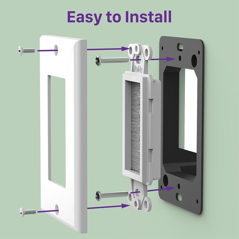 Fosmon 1-Gang Wall Plate (5 Pack), Brush Style Opening Passthrough Low Voltage Cable Plate in-Wall Installation for Speaker Wires, Coaxial Cables, HDMI Cables, or Network/Phone Cables - Image 5
